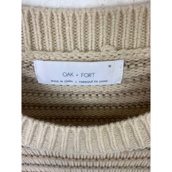 Oak + Fort  Women's Striped Crewneck Sweater Long Sleeves Brown Cream Size M - Picture 2 of 5